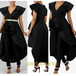 New Elegant Black Ruffle shirt Dress